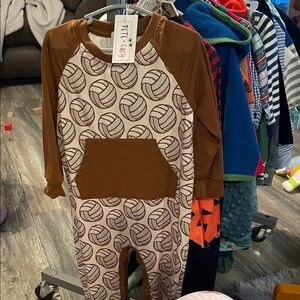 Petit Lem Brown Volleyball Print Romper
